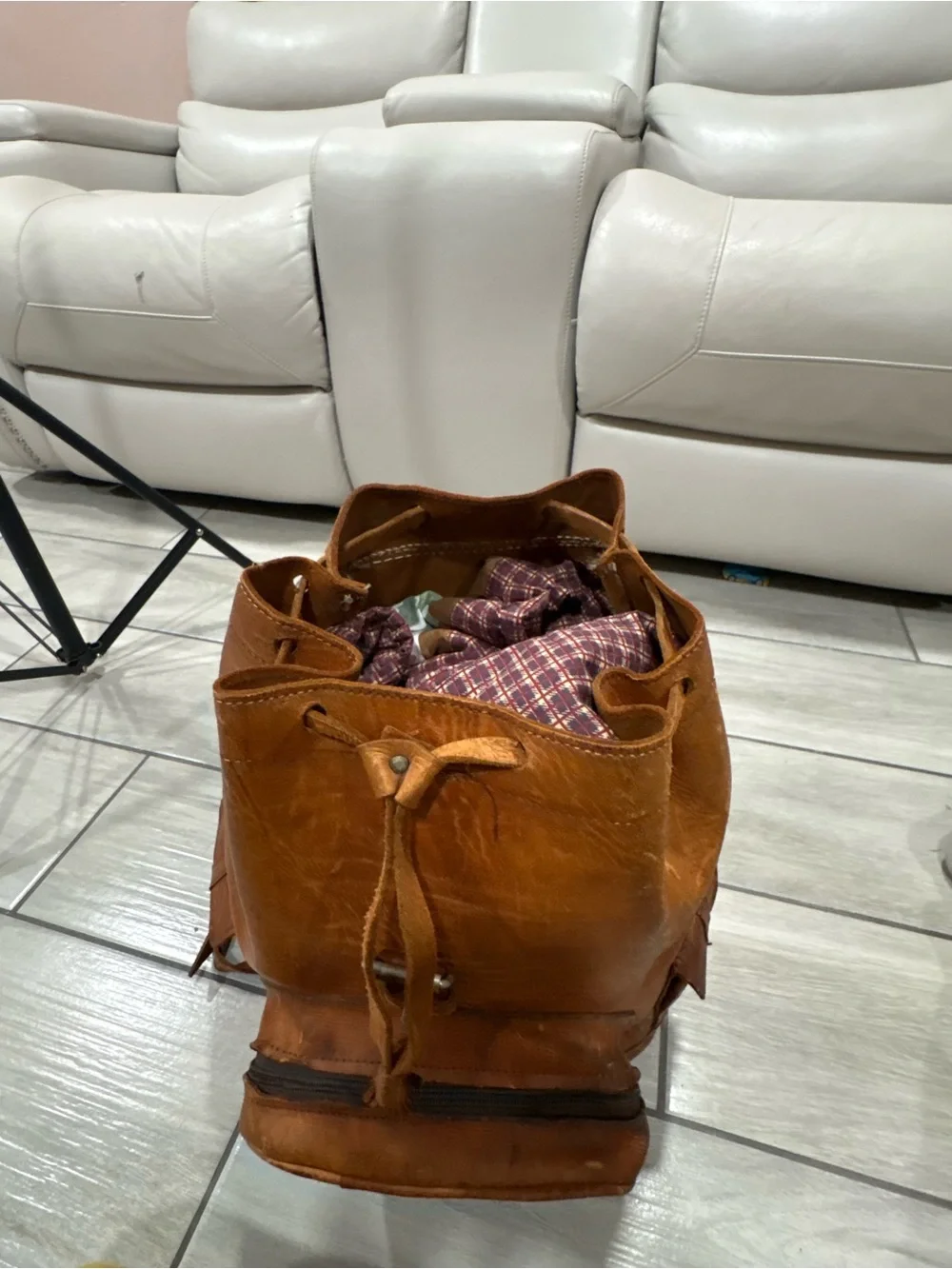 Vintage Brown Leather Men's Backpack - Classic Casual Carry